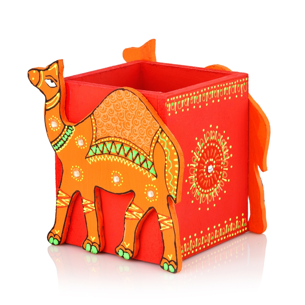 Handcrafted Wooden Camel Motif Pen Stand